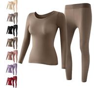 Biancheria intima termica elastica senza cuciture da donna, biancheria intima termica ultra sottile senza cuciture, set di biancheria intima termica superiore inferiore, Marrone, XL