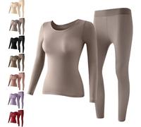 Biancheria intima termica elastica senza cuciture da donna, biancheria intima termica ultra sottile senza cuciture, set di biancheria intima termica superiore inferiore, grigio, L