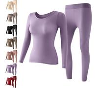 Biancheria intima termica elastica senza cuciture da donna, biancheria intima termica ultra sottile senza cuciture, set di biancheria intima termica superiore inferiore, Viola, XL