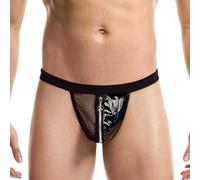 Biancheria intima uomo zip PU perizoma aperto mutandine, Nero , Taglia unica
