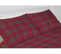 BIANCHERIA WEB Coppia Di Federe 100% Cotone Federa Guanciale Letto Con Bottoni Laterali 52x82 Scozzese Kilt Rosso