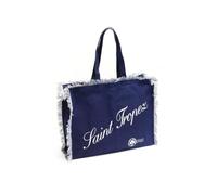 BIANCHERIAWEB Borsa Mare Borsone Grande Spiaggia Piscina Con Frangette Modello Riviera Borsa Blu (Blu, Borsa 37x47x12 cm)