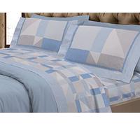 BIANCHERIAWEB Completo Lenzuola Flanella Linea SuperEuropa 100% Cotone Disegno Atene 7879 Piazza E Mezza Azzurro