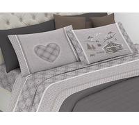 BIANCHERIAWEB Completo Lenzuola Flanella Pensieri Delicati 100% Cotone Disegno Chalet Matrimoniale Beige