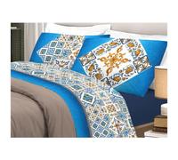 BIANCHERIAWEB - Completo Lenzuola In 100% Cotone Disegno Maiolica Matrimoniale Blu