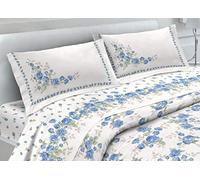 BIANCHERIAWEB Completo Lenzuola in 100% Cotone Fantasia Cloe Matrimoniale Azzurro
