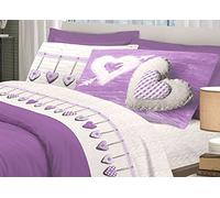 BIANCHERIAWEB Completo Lenzuola in Cotone, per Letto Matrimoniale 2 Piazze, Modello Cuore Colore Lilla