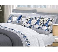 BIANCHERIAWEB Completo Lenzuola in Morbida Flanella Disegno Gnomi Colore Blu, 3 pezzi, Matrimoniale Blu