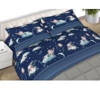 BIANCHERIAWEB Completo Lenzuola In Morbida Flanella Made Italy Disegno Planet C.N 2 Piazze Planet