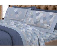 BIANCHERIAWEB Completo Lenzuola Letto Calda Flanella 100% Cotone Disegno Bologna Matrimoniale Blu