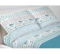BIANCHERIAWEB Completo Lenzuola Letto in 100% Cotone Made Italy Disegno Marino Pesci Piazza E Mezza Azzurro