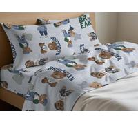 BIANCHERIAWEB Completo Lenzuola Letto in 100% Cotone Made Italy Disegno Teddy Francese Azzurro