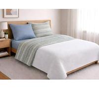 BIANCHERIAWEB Completo Lenzuola Letto in 100% Cotone Rigato Zig Zag Disegno Baia Maxi Verde
