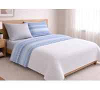 BIANCHERIAWEB Completo Lenzuola Letto in 100% Cotone Rigato Zig Zag Disegno Baia Singolo Azzurro