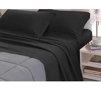 BIANCHERIAWEB Completo Lenzuola Letto in 100% Raso Cotone Rigato 5mm in Tinta Unita Matrimoniale Nero