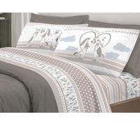 BIANCHERIAWEB Completo Lenzuola Letto Pensieri Delicati 100% Cotone Dis. Bau Bau Matrimoniale Grigio