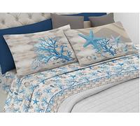 BIANCHERIAWEB Completo Lenzuola Letto Pensieri Delicati 100% Cotone Dis. Marina New Matrimoniale Azzurro