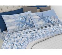 BIANCHERIAWEB Completo Lenzuola Letto Pensieri Delicati 100% Cotone Dis. Marina New Matrimoniale Blu