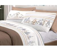 Completo Lenzuola Letto Pensieri Delicati 100% Cotone Disegno Gufi