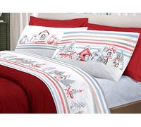 BIANCHERIAWEB Completo Lenzuola Letto Pensieri Delicati 100% Cotone Disegno Gufi Singolo Rosso