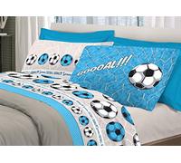 BIANCHERIAWEB Completo Lenzuola Linea Pensieri Delicati 100% Cotone Disegno Calcio Singolo Azzurro