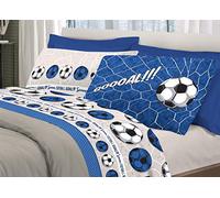 BIANCHERIAWEB Completo Lenzuola Linea Pensieri Delicati 100% Cotone Disegno Calcio Singolo Blu