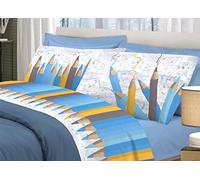 BIANCHERIAWEB Completo Lenzuola Linea Pensieri Delicati 100% Cotone Disegno Matitoni Piazza E Mezza Blu