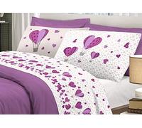 BIANCHERIAWEB Completo Lenzuola Linea Pensieri Delicati 100% Cotone Disegno Mongolfiera Piazza E Mezza Glicine