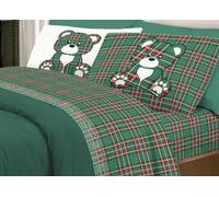 BIANCHERIAWEB Completo Lenzuola Linea Pensieri Delicati 100% Cotone Disegno Orsetto Tartan Piazza E Mezza Verde