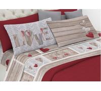 BIANCHERIAWEB Completo Lenzuola Linea Pensieri Delicati 100% Cotone Disegno Shabby Love Singolo Rosso