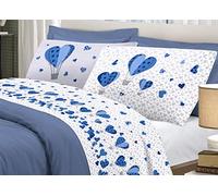 BIANCHERIAWEB Completo Lenzuola Linea Pensieri Delicati in 100% Cotone D. Mongolfiera Blu Matrimoniale Blu