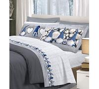 BIANCHERIAWEB Completo Lenzuola Linea Pensieri Delicati in 100% Cotone Dis. Gnomi Blu Matrimoniale Blu