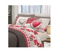 BIANCHERIAWEB Completo Lenzuola Linea Pensieri Delicati in 100% Cotone Disegno Love Mountain Matrimoniale Rosso