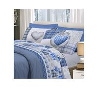 BIANCHERIAWEB Completo Lenzuola Linea Pensieri Delicati in 100% Cotone Disegno Love Mountain Matrimoniale Blu