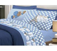 BIANCHERIAWEB Completo Lenzuola Linea Pensieri Delicati in 100% Cotone Disegno Parigi Matrimoniale Blu