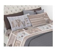 BIANCHERIAWEB Completo Lenzuola Linea Pensieri Delicati in 100% Cotone Disegno Shabby Love Matrimoniale Beige
