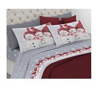 BIANCHERIAWEB Completo Lenzuola Linea Pensieri Delicati in 100% Cotone Disegno Snowman Matrimoniale Rosso