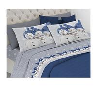 BIANCHERIAWEB Completo Lenzuola Linea Pensieri Delicati in 100% Cotone Disegno Snowman Singolo Blu