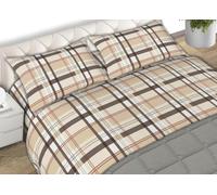 BIANCHERIAWEB Completo Lenzuola Matrimoniale In Morbida Flanella Disegno Plaid C.N 2 Piazze Beige