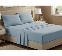 BIANCHERIAWEB Completo Lenzuola No Stiro Estate in Tinta Unita in Microfibra Modello Francesca Matrimoniale Azzurro