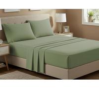 BIANCHERIAWEB Completo Lenzuola No Stiro Estate in Tinta Unita in Microfibra Modello Francesca Piazza E Mezza Salvia