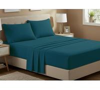 BIANCHERIAWEB Completo Lenzuola No Stiro Estate in Tinta Unita in Microfibra Modello Francesca Piazza E Mezza Petrolio
