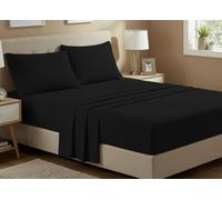 BIANCHERIAWEB Completo Lenzuola No Stiro Estate in Tinta Unita in Microfibra Modello Francesca Piazza E Mezza Nero