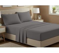 BIANCHERIAWEB Completo Lenzuola No Stiro Estate in Tinta Unita in Microfibra Modello Francesca Piazza E Mezza Antracite