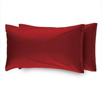 BIANCHERIAWEB Coppia 2 Federe Cuscino Letto 100% Cotone Tinta Unita Sfoderabile Bottoni Laterali Federe Rosso