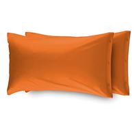 BIANCHERIAWEB Coppia 2 Federe Cuscino Letto 100% Cotone Tinta Unita Sfoderabile Bottoni Laterali Federe Arancione