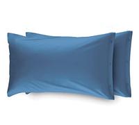 BIANCHERIAWEB Coppia 2 Federe Cuscino Letto 100% Cotone Tinta Unita Sfoderabile Bottoni Laterali Federe Avio