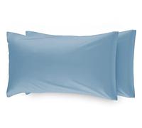 BIANCHERIAWEB Coppia Federe Cuscino Guanciale Letto in Microfibra No Stiro in Tinta Unita Federe Azzurro