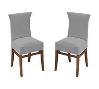 BIANCHERIAWEB Coppia Set 2 Copri Sedia Con Schienale Copriseggiola Elasticizzato Antimacchia In Tinta Unita Modello Easy Colore Grigio Chiaro Sassi Protezione Sporco Lavabile Sala Da Pranzo