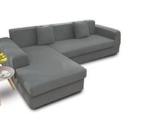 BIANCHERIAWEB Copridivano Antimacchia Elasticizzato Penisola Componibile Tinta Unita Modello Perfetto 2 Posti Grigio Scuro